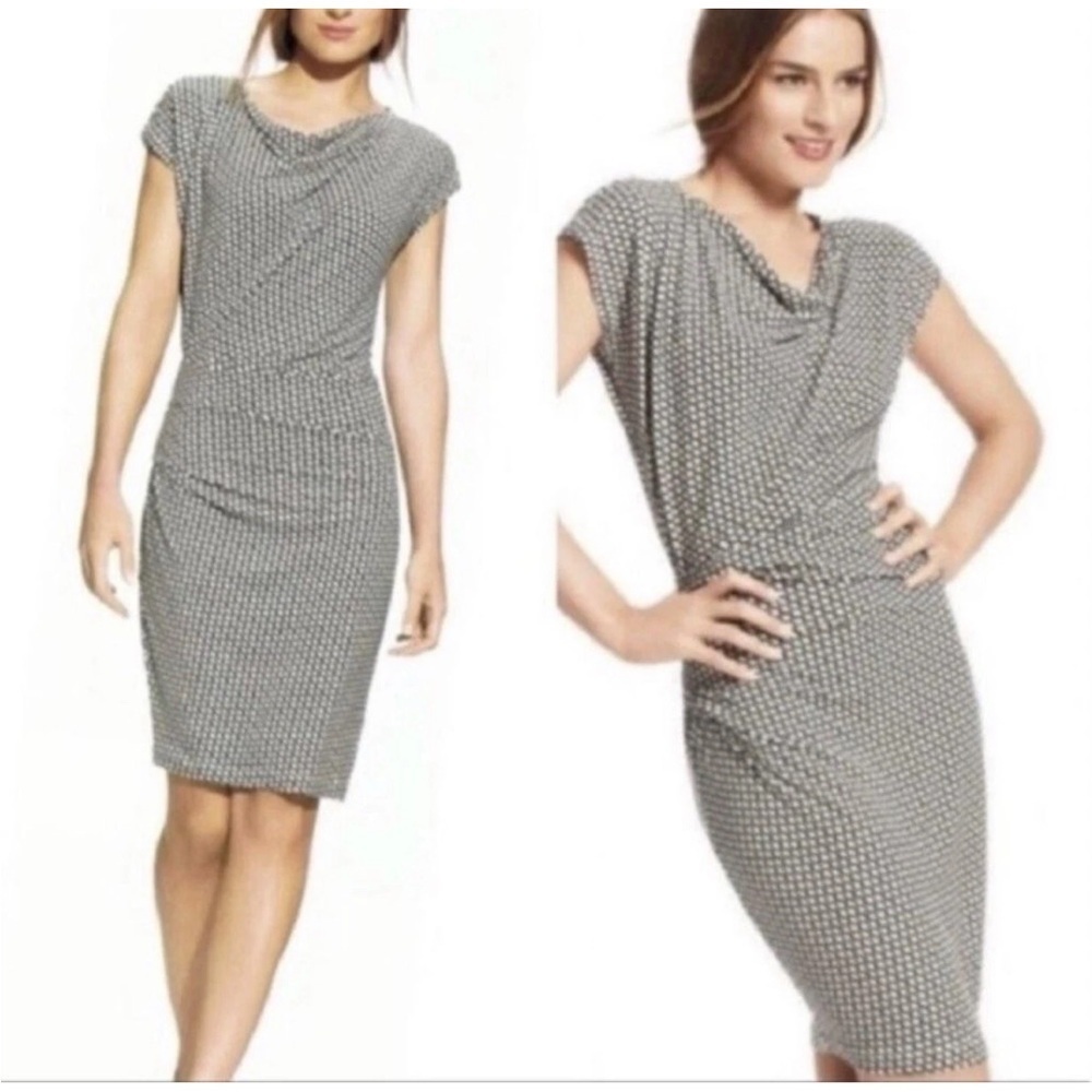 CAbi Monroe Stretch Cowl Neck Black Cream Print Dress Womens Medium M Style #614